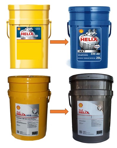 Изменение цвета 20-литровых канистр Shell Helix HX7 и Shell Helix HX8